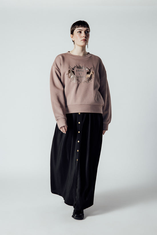 Image Title Gathered Silk Crepe De Chine Full Length Skirt with Dome Front